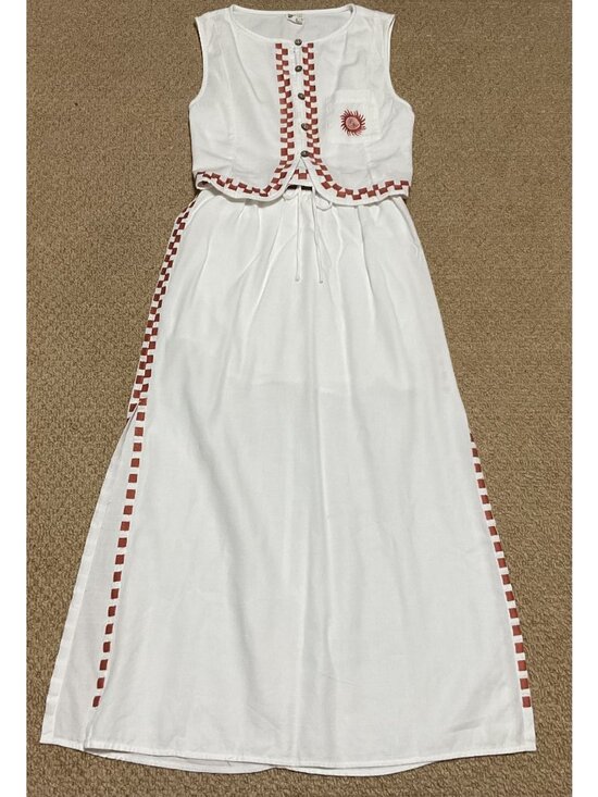 Billabong Dresses & Skirts - Billabong Secret Cove White Sleeveless Embroidered 2-Piece Set Cropped Top Skirt
